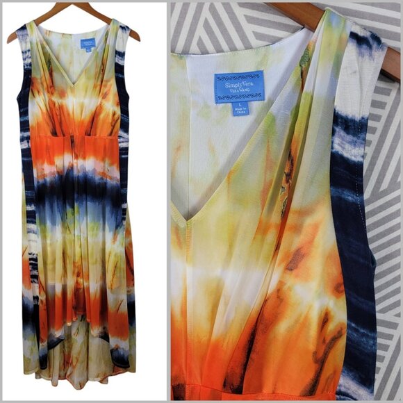 Simply Vera Wang Shirt Dress size Large party midi flowy Slip Hi Low Tie Dye - Picture 1 of 9